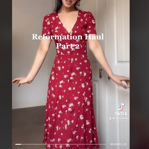 NEW Reformation Locklin Midi Dress - Cassia Red White Floral Spring Collar - Picture 4 of 10